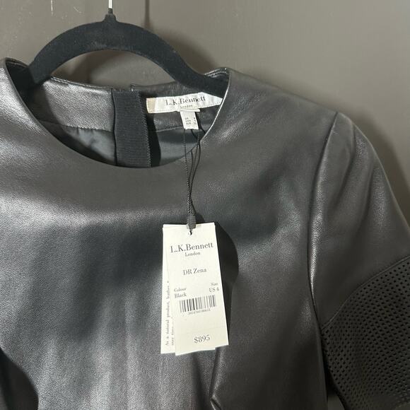 NEW LK Bennett Women's Zena Black 100% Leather Dress Size 4 Fall Classic LBD - Picture 3 of 8